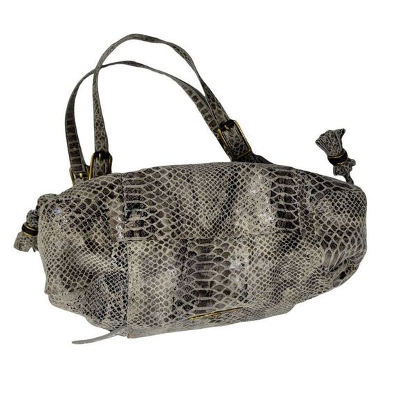 Elliott Lucca Leather Gray Cream Snakeskin Large Hobo Shoulder Bag Tassel Detail - Picture 13 of 14